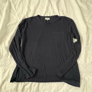 Rough Linen Large 100% Linen Long sleeve top blouse patch pocket navy blue Touch